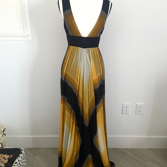 BCBGMaxazria Silk Formal V Neck Dress - Goldenrod - Picture 3 of 4